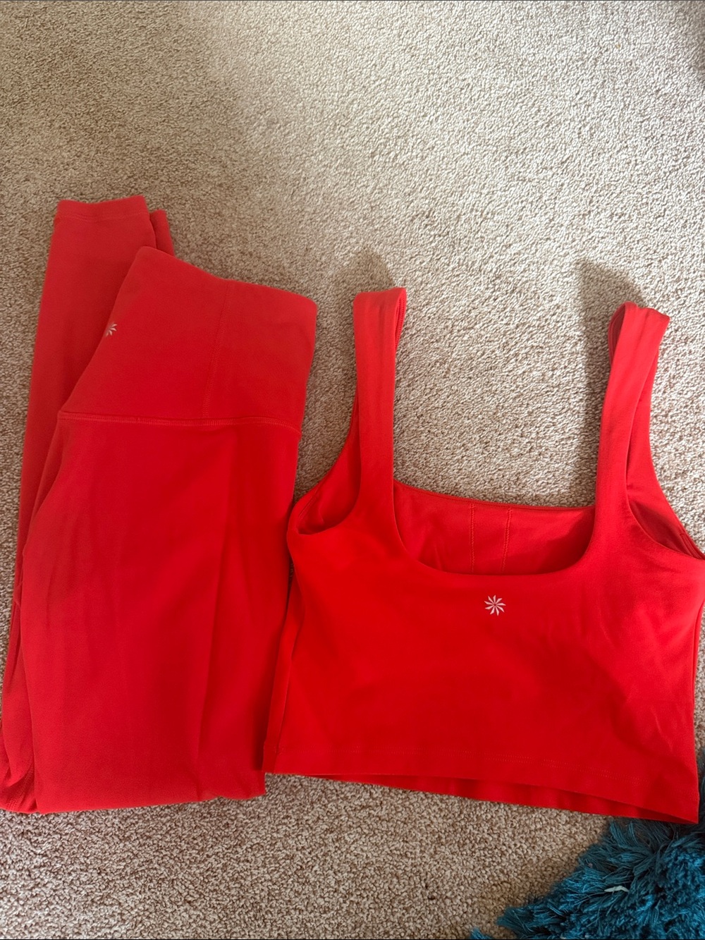 Athleta Elation ultra high rise leggings and bra tank top color : cardinal